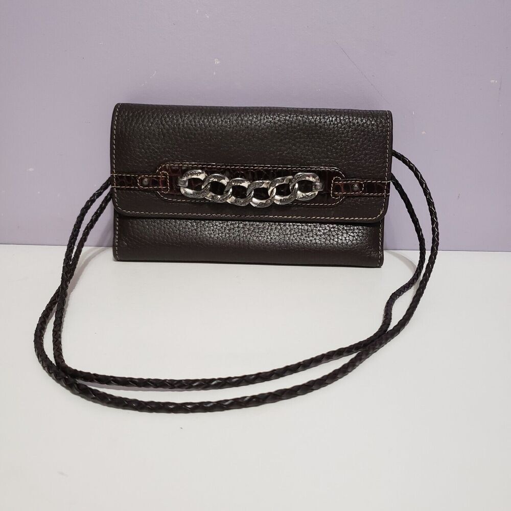 Brighton Brown Leather Hand Purse Braided Strap 7"×4"